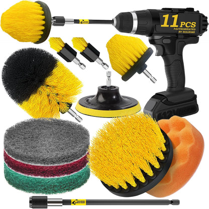 Holikme 11 Piece Drill Brush Attachment Set Scouring Pads Power Scrubber Brush Scrub Pads for Bathroom Surfaces, Floor, Tub, Shower, Grout, Tile, Corners,Cleaning Brush | Buffing Sponges, Nylon Grout Tools, Tile Bathtub Shower Floors Kitchen Car Interior