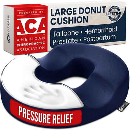 5 STARS UNITED Donut Pillow for Tailbone Pain & Hemorrhoids – Large Memory Foam Seat Cushion for Bed Sore-Prone Areas & Pressure Relief – Prostate, Postpartum & Pregnancy Support, Black Mesh Cover