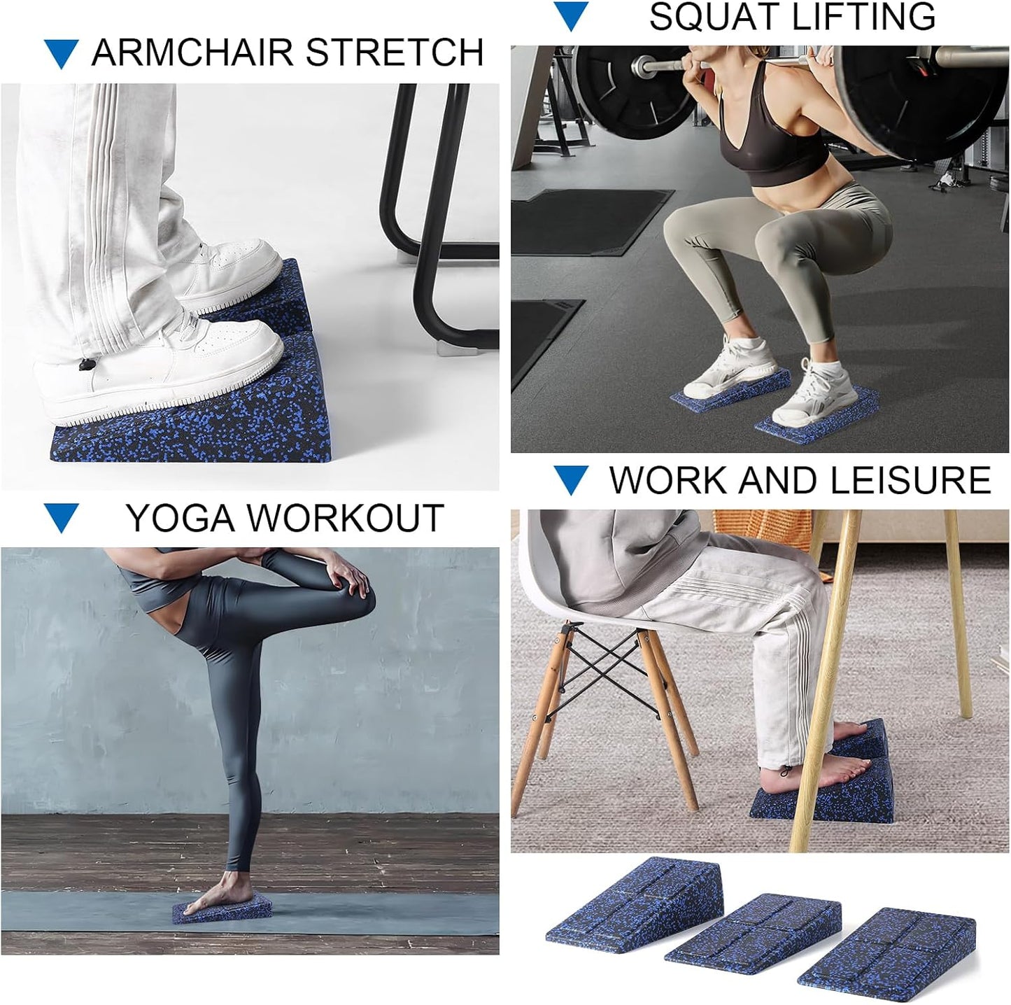 Slant Board 3 Pcs Squat Wedge for Calf Stretching | 12" x 6.3" With Carry Bag，Adjustable Foam Slant Board Wedge Great for Exercises，Foot Stretcher for Plantar Fasciitis