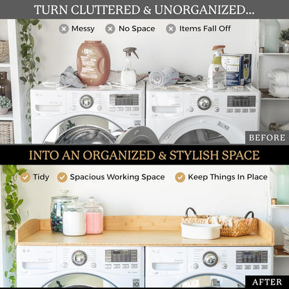 Nedura Washer Dryer Countertop with Anti-Vibration Pads, Curved Edge Rails, Premium Bamboo Laundry Countertop, Washer Dryer Topper, Laundry Room Organization, Laundry Room Accessory – Dark Walnut