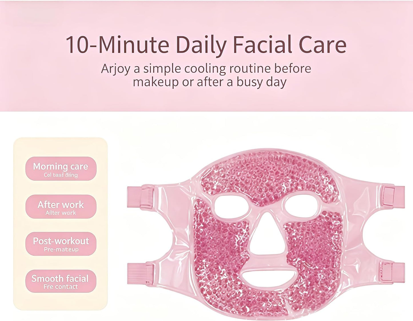 Reusable Gel Bead Cooling Face Mask, Adjustable Strap Ice Facial Mask for Puffiness Relief Skin Care