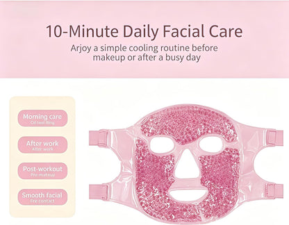Reusable Gel Bead Cooling Face Mask, Adjustable Strap Ice Facial Mask for Puffiness Relief Skin Care