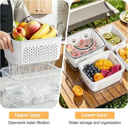 YudouTech 4 PCS Fruit Storage Containers for Fridge-Features removable Colander,All-in-One Fruit Washing Bowl & Colander,Microwave/Dishwasher Safe for Berry,Lettuce,Salad & Meat Fresh Longer,Green