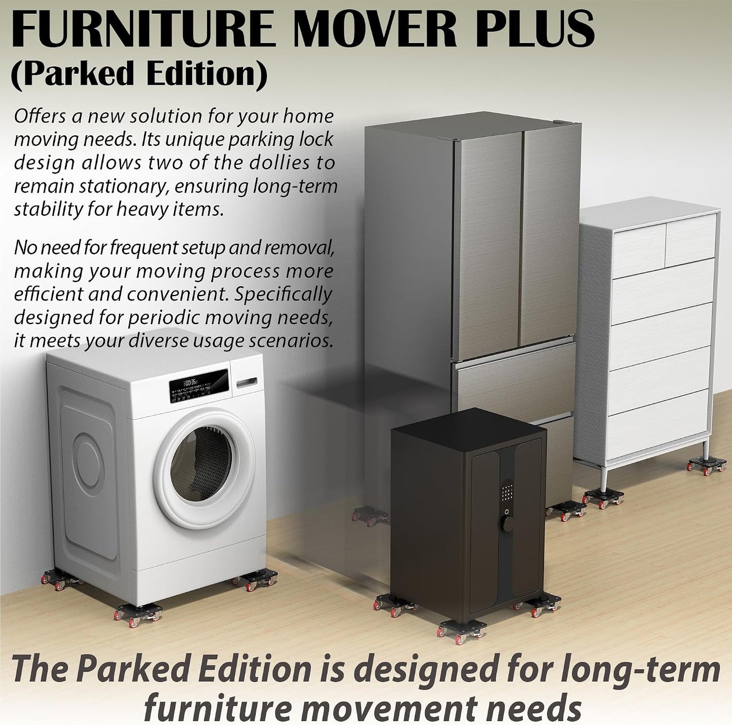 ONEON Heavy Duty Furniture Movers with Wheels Dolly with Auxiliary Lifter, All-New Upgraded Carbon Steel Panels & Dual-Wheeled Casters, Supports up to 1650 lbs (L)
