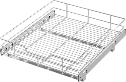 Pull Out Cabinet Organizer 15" W X 22" D, Chromed, Full Slide Out Drawers | For Kitchen Organizers and Storage, Pull Out Drawers For Cabinets Capacity Heavy Duty Caddy, Cabinet Shelves, Bathroom Pantry