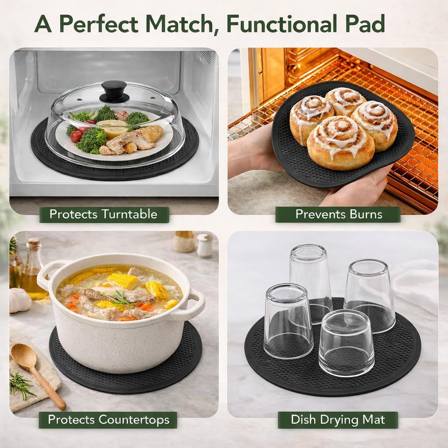 10" Glass Microwave Splatter Cover with Silicone Mat | 100% Metal-Free, Ceramic Screw, Heavy-Duty Borosilicate Glass, Anti-Scald Handle, BPA-Free, Dishwasher Safe