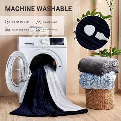 Heated Blanket Electric Throw, Soft Flannel Heating Blanket with 8 Hours Auto Off 10 Fast Heating Levels Machine Washable Sherpa Heated Blanket with Overheating Protection