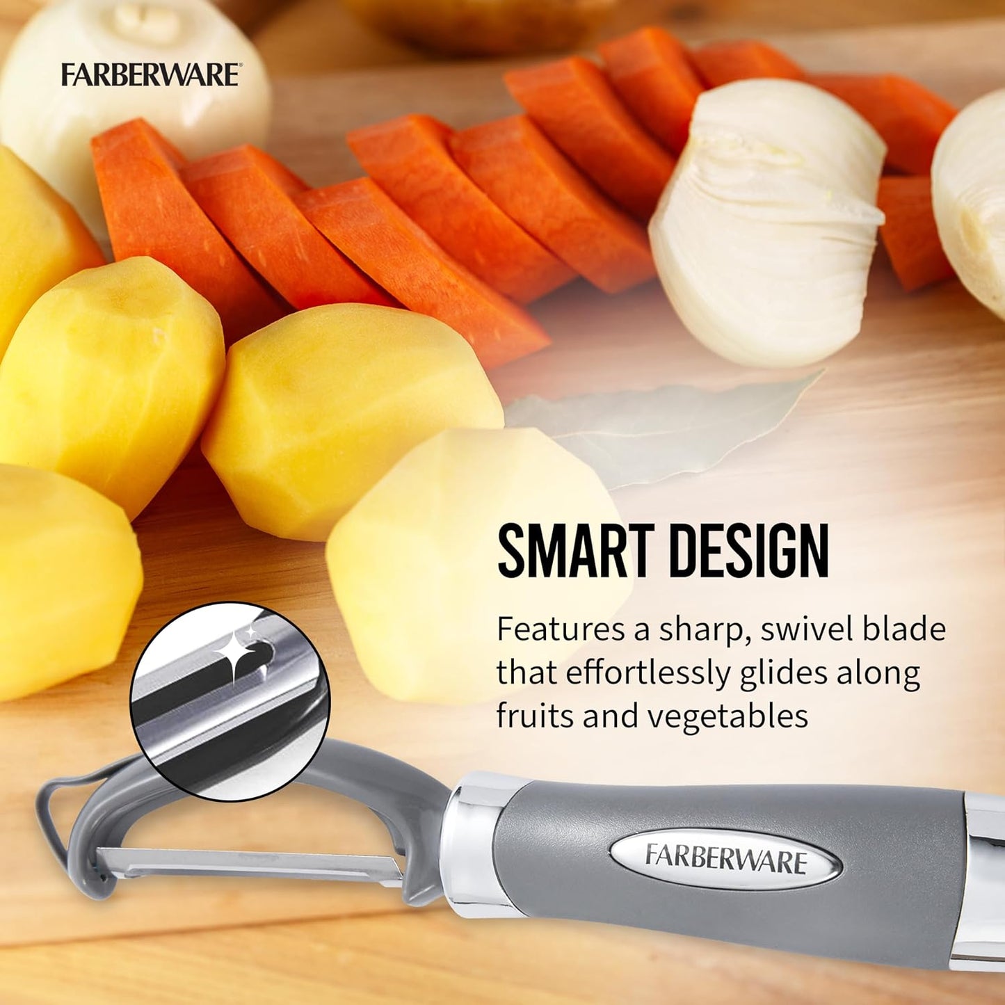 Farberware Vegetable Peeler, Pro2 Euro Peeler with Sharp Stainless Steel Swivel Blade and Ergonomic Handle, Dishwasher Safe, Aqua Sky