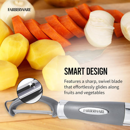 Farberware Vegetable Peeler, Pro2 Euro Peeler with Sharp Stainless Steel Swivel Blade and Ergonomic Handle, Dishwasher Safe, Aqua Sky