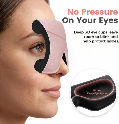 Sleep Mask for Women Men: 100% Blackout 3D Eye Mask for Sleeping, Sleeping Mask for Side Sleepers, Zero Pressure Memory Foam Eyelash Friendly Breathable Eye Cover, Airplane Travel Essentials-Pink