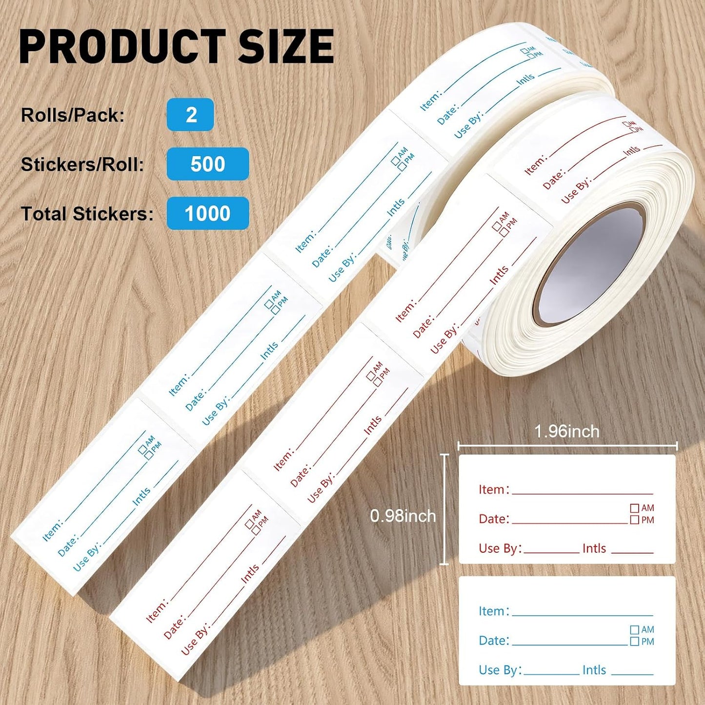 2 Rolls 1000 Pieces Freezer Labels, Write-On Waterproof & Oil-Proof,Removable Food Labels & Write-On Tape for Food Containers Perfect for Food Labeling and Storage Organization