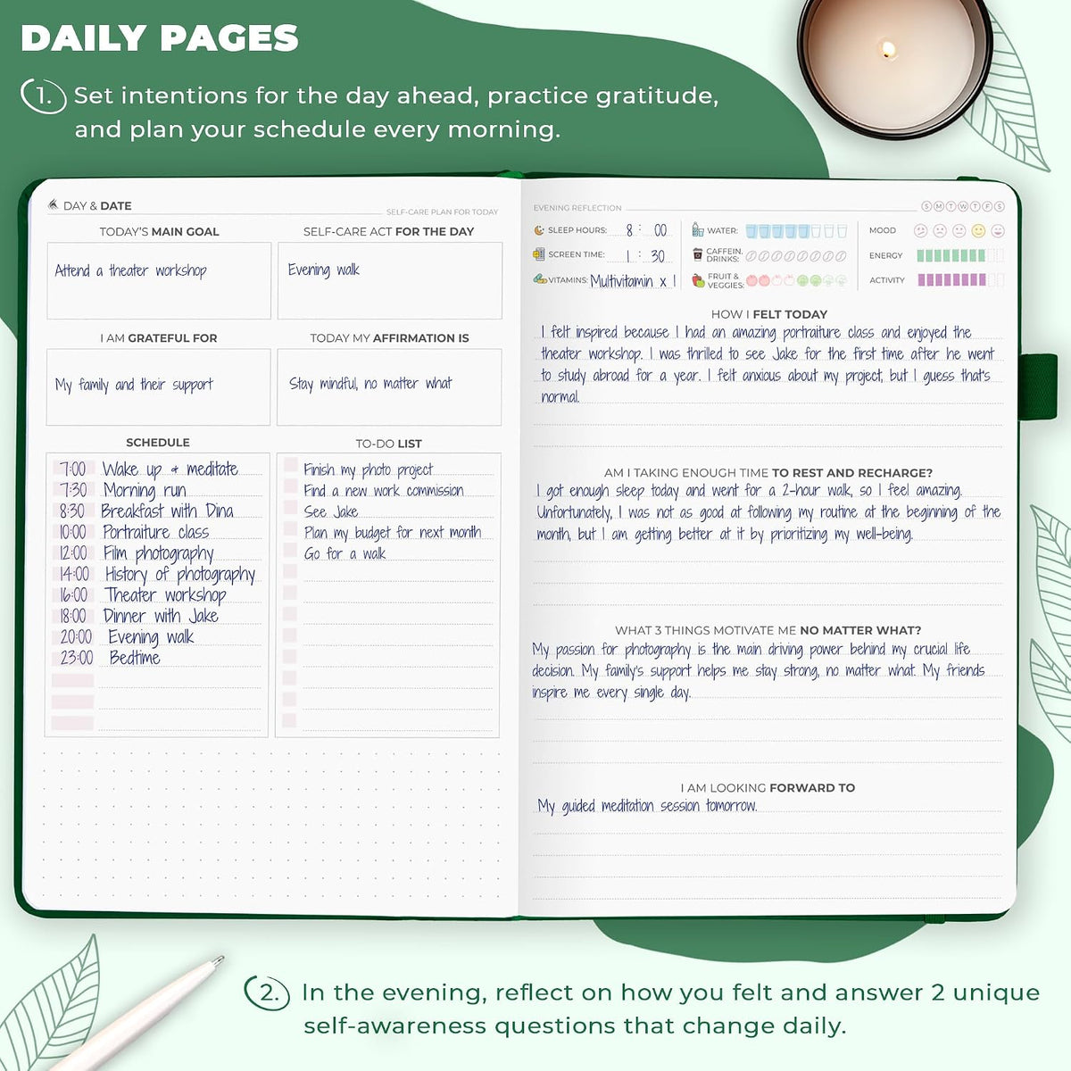 Clever Fox Self-Care Journal for Women, Daily Planner 5.8x8.3 Mystic blue