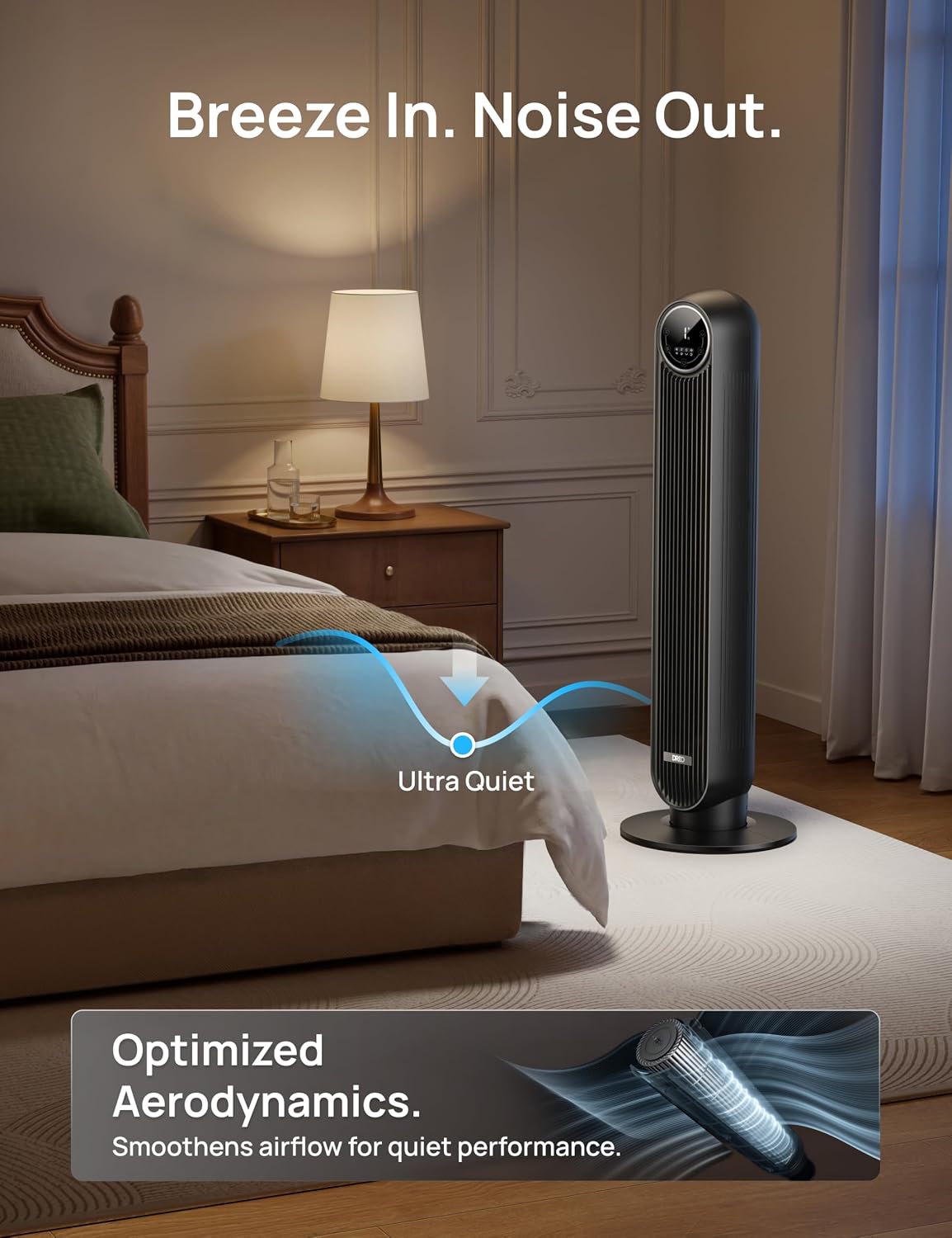 DREO Tower Fan for Bedroom, 28ft/s High Velocity, 9 Speeds, DC Motor