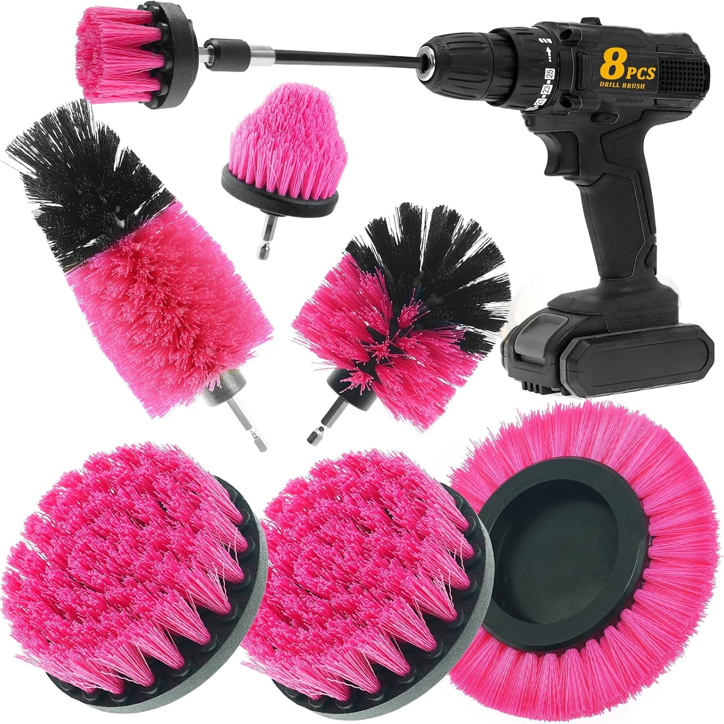 8 Pcs Drill Brush Attachment Set - Power Scrub Brush Kit | Brush Drill with Extend Long Attachmen - All Purpose Household Cleaning Brushes for Car, Grout, Floor, Tub, Bathroom