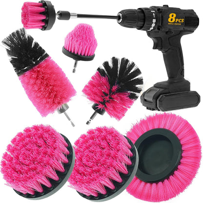 8 Pcs Drill Brush Attachment Set - Power Scrub Brush Kit | Brush Drill with Extend Long Attachmen - All Purpose Household Cleaning Brushes for Car, Grout, Floor, Tub, Bathroom