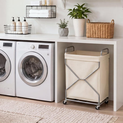 StorageWorks 2 Section Laundry Sorter with Wheels, 160L Beige Hamper Basket | Beige Divided Hamper, Rolling Organizer for Bedroom, Bathroom, College, Apartment