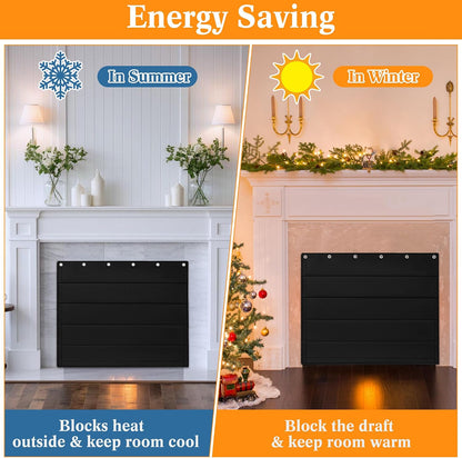 Fireplace Draft Cover - Draft Stopper Blanket with Hook & Loop Tapes, Stops Heat Loss & Cold Air, Energy-Saving Indoor Fireplace Blocker, 39"x32" Black
