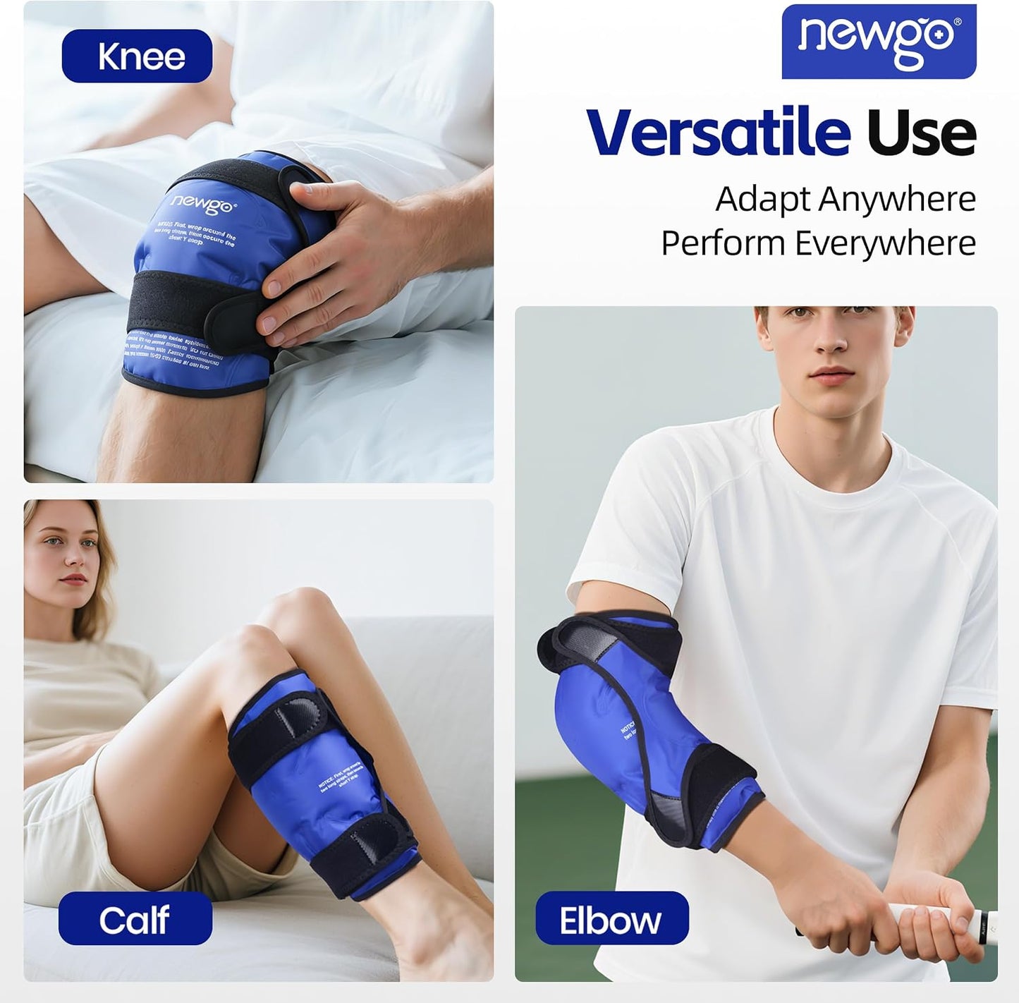 NEWGO Knee Ice Pack Wrap, 360° Full Wrap, Blue | Y-shaped Strap Stays Put, Reusable for Knee Replacement, ACL, Arthritis, Swelling, and Sports Injuries, 21.7" x 9.8"