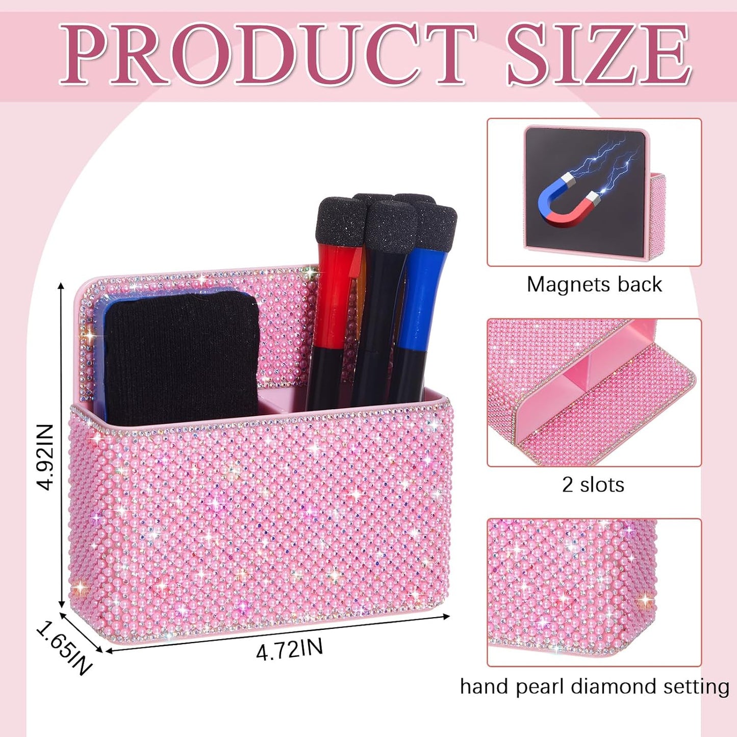 MotiMind Purple Locker Accessories for Girls, Bling Magnetic Pen Holder for Refrigerator, Back to School Rhinestone Marker Holder for Locker, Sparkly Gift for Student (Medium,Rhinestone)