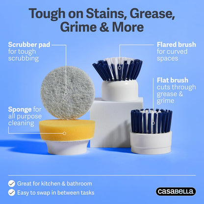 Casabella Power Spin Scrubber, Extendable to 47.5” – Cordless Electric Cleaner for Shower, Kitchen, Bathroom, Tile, Tub, Car, Deck - Rechargeable Spin Brush with Adjustable Brush Head & 4 Attachments