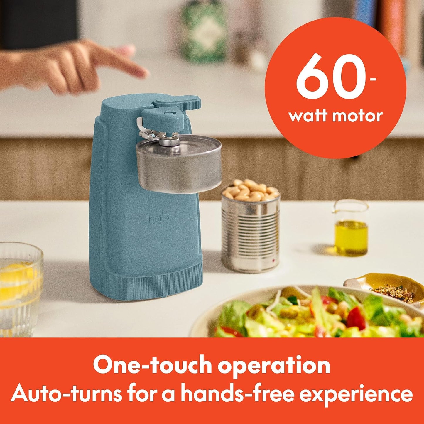 bella Automatic Can Opener, Hands Free, Battery Operated, Cordless, Stainless steel blade to open any Size Can with Magnet to Safely Remove Lid, Seamless Opening Decreases Sharp Edges, Slate