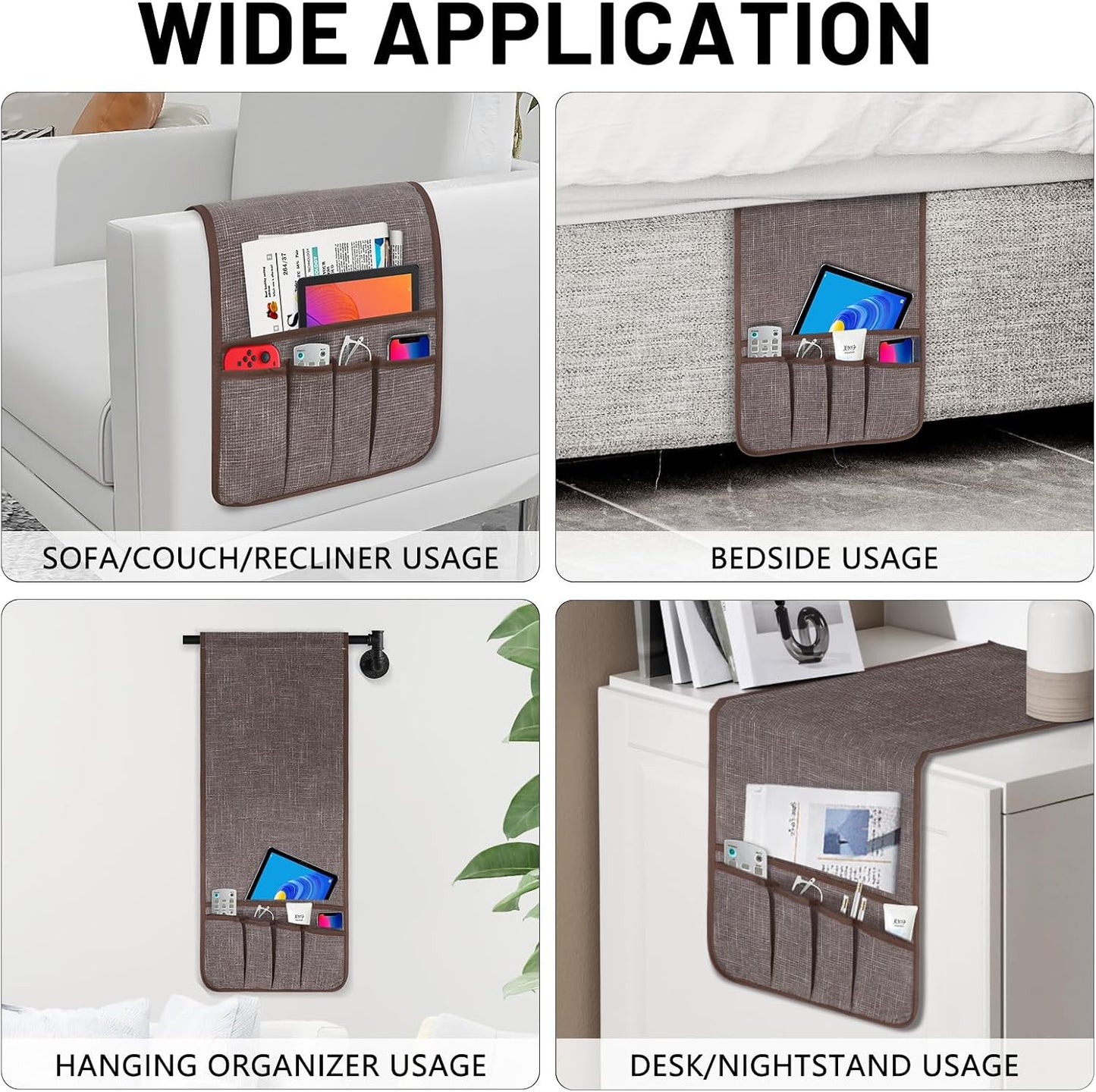 Remote Control Holder, Anti Slip Armchair Caddy Couch Caddy with 5 Pockets | Remote Holder Couch Caddy with 5 Pockets for Storage Accessories Bedside Organizer Senior Gifts (Beige,35''x12.4'')