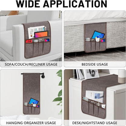 Remote Control Holder, Anti Slip Armchair Caddy Couch Caddy with 5 Pockets | Remote Holder Couch Caddy with 5 Pockets for Storage Accessories Bedside Organizer Senior Gifts (Beige,35''x12.4'')
