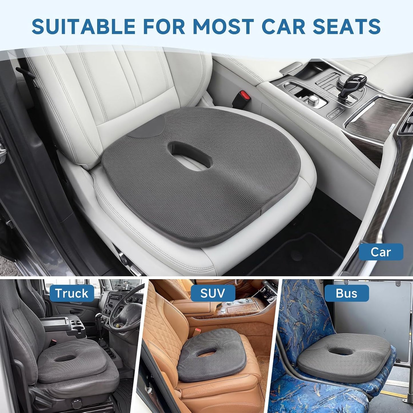 Car Seat Cushion for Driving Thin Seat Pad Drivers Seat Cushion | Better Visibility Sciatica Pain Relief High Density Memory Foam Breathable Mesh Non-Slip Base Machine Washable Cover