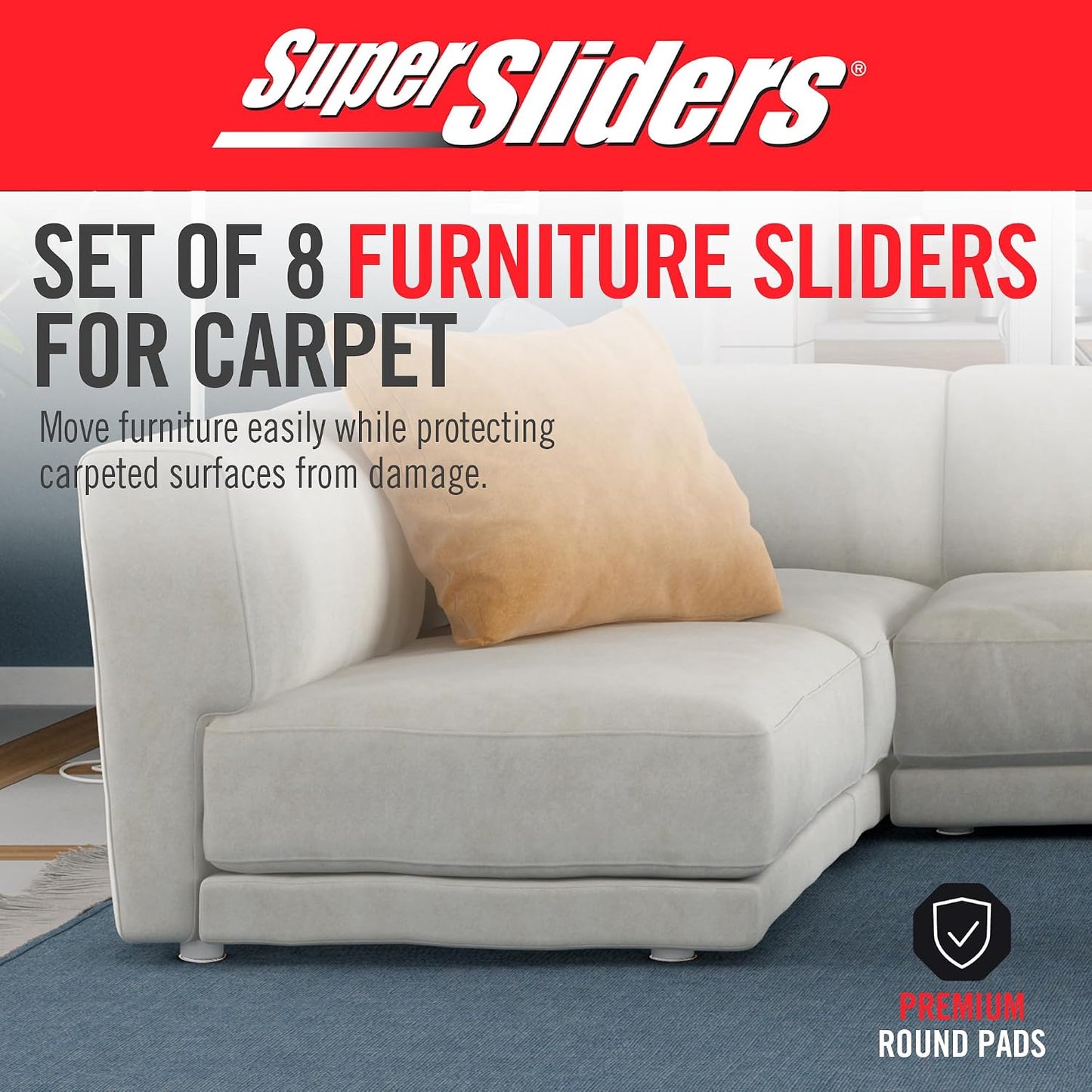Super Sliders 8-Piece 7" and 3-1/2" Round Reusable Furniture Sliders for Carpet, Anti-Slip Protective Furniture Moving Pads for Beds, Sofas, Dressers, Beige