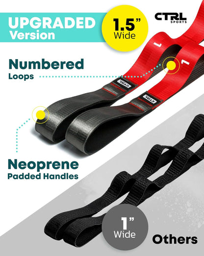Stretching Strap with Loops - Non Elastic Yoga Strap for Physical Therapy | Video Exercises Included - Stretch bands for Stretching Equipment and Flexibility - Fascia, Hamstring & Leg Stretcher Belt