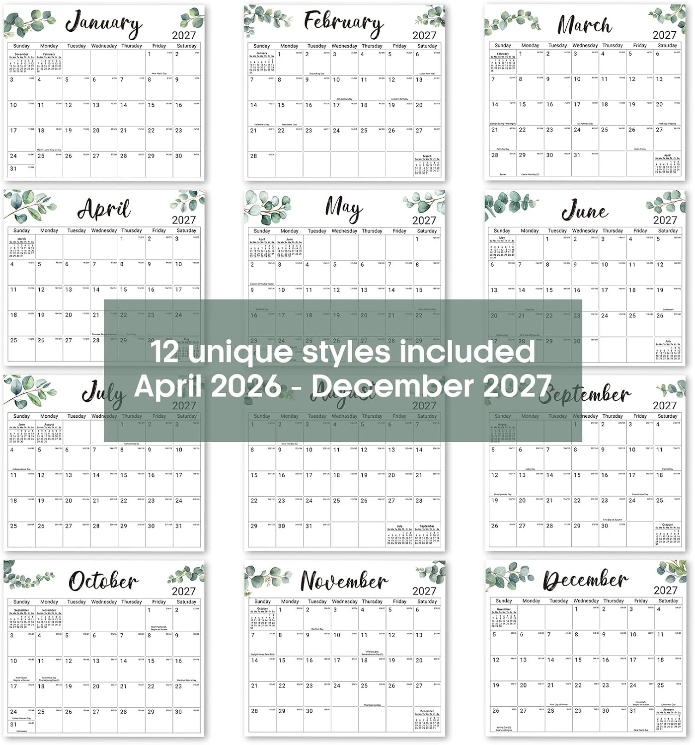 2026-2027 Magnetic Calendar for Refrigerator, Apr 2026-Dec 2027 | 21-Month Fridge Calendar 2026-2027 for Home Planning, Scheduling and Easy Organization, Greenery