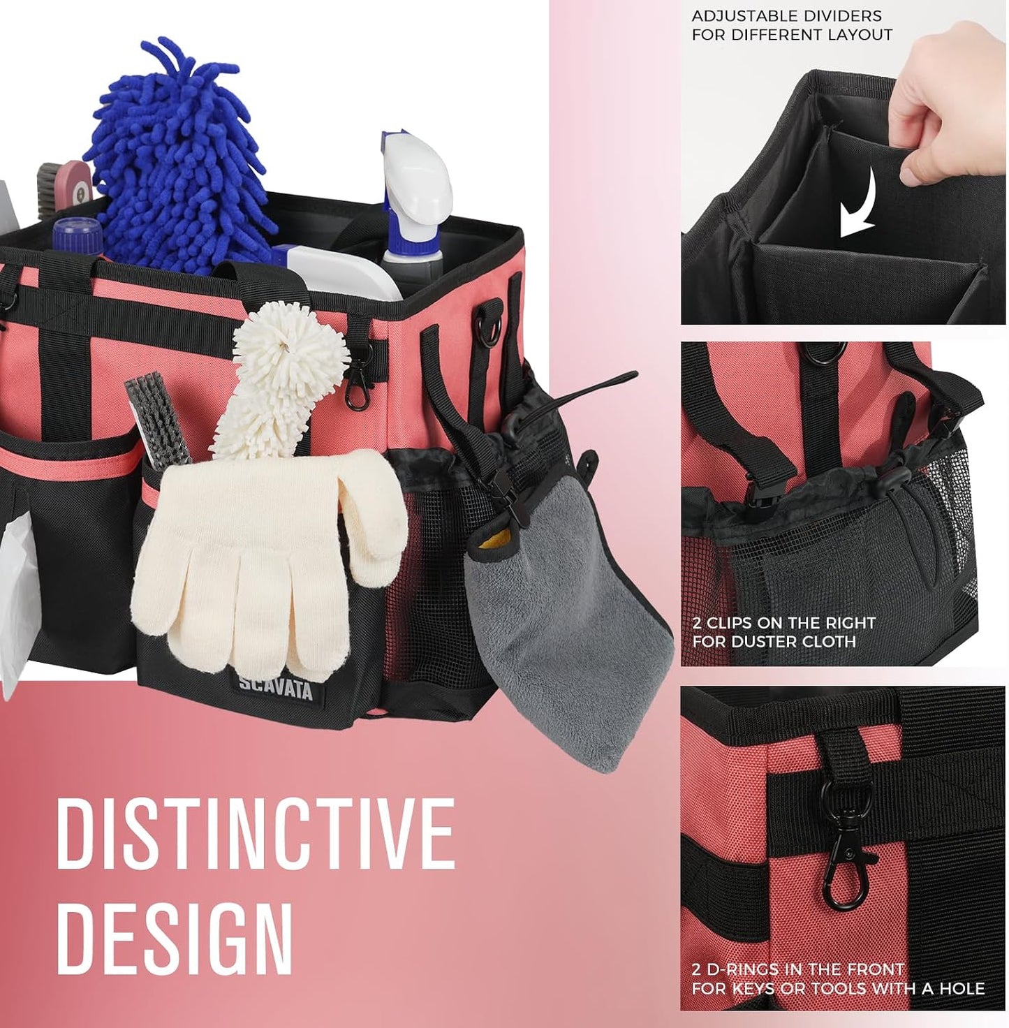 SCAVATA Compact Wearable Cleaning Caddy with Handle & Shoulder Straps | Small Cleaning Supplies Organizer, Under Sink & Car Cleaning Tools Storage Bag for Housekeepers Cleaners, Black