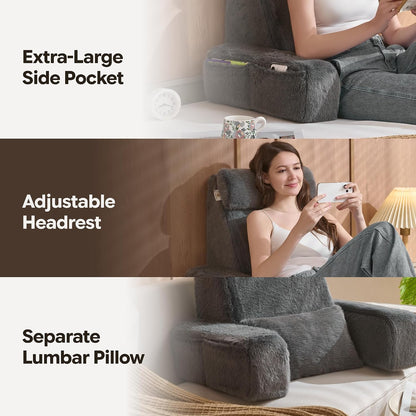 22" X-Large Reading Pillow for Bed Sitting Up with Sturdy Armrests & Supportive 60° Ergonomic Backrest Design for Reading, Gaming, TV & Relaxation