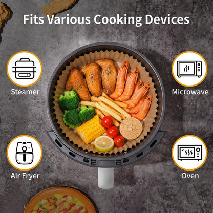 40GSM Air Fryer Liners, 6.5 Inch Air Fryer Liners Disposable, Unbleached Paper For 3-5Qt, Raw Wood Pulp, Double-Sided Silicone, For Health-Conscious Cooks & Busy Families, Square 100pcs