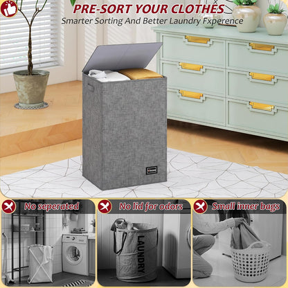 195L Laundry Hamper 3 Section,Large Laundry Hamper with Lid,Dirty Clothes Hamper with 3 Inner Bags,Collapsible Laundry Basket Organizer for Laundry Room,Bedroom,Laundry Sorter Hamper 3 Compartment