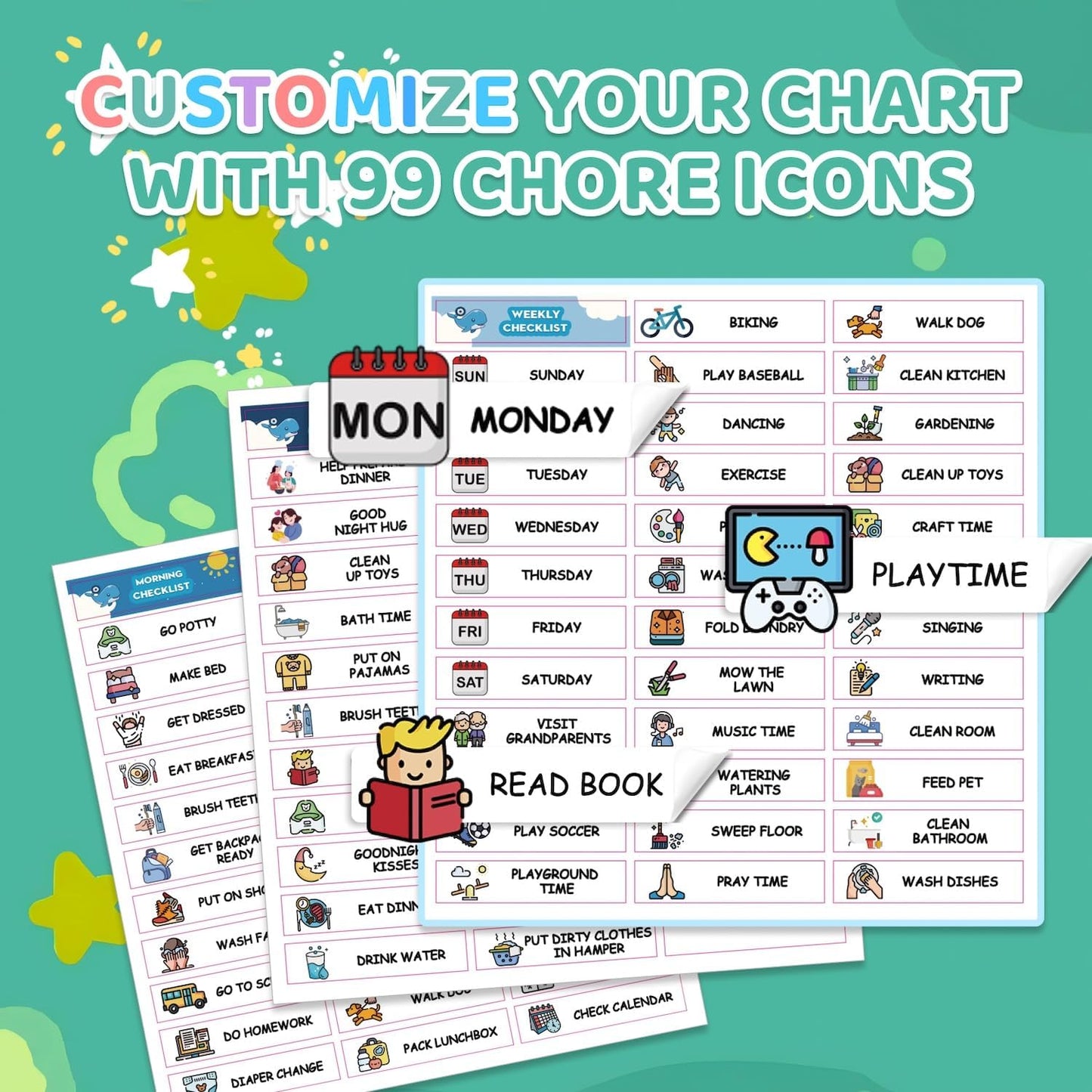 2 in 1 Upgraded Slider Morning/Bedtime Routine Chart for Kids Toddlers - Magnetic Kids Chore Chart for 2 Kids, Dry Erase Chore Chart for Kids, Visual Schedule for Kids with Cute Chore Stickers