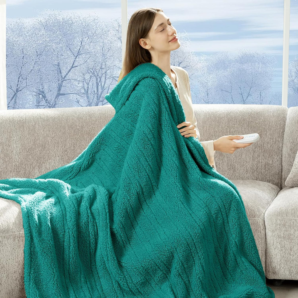 Heated Throw Blanket 50"X60", Soft Sherpa, 4 hrs Auto Shut Off
