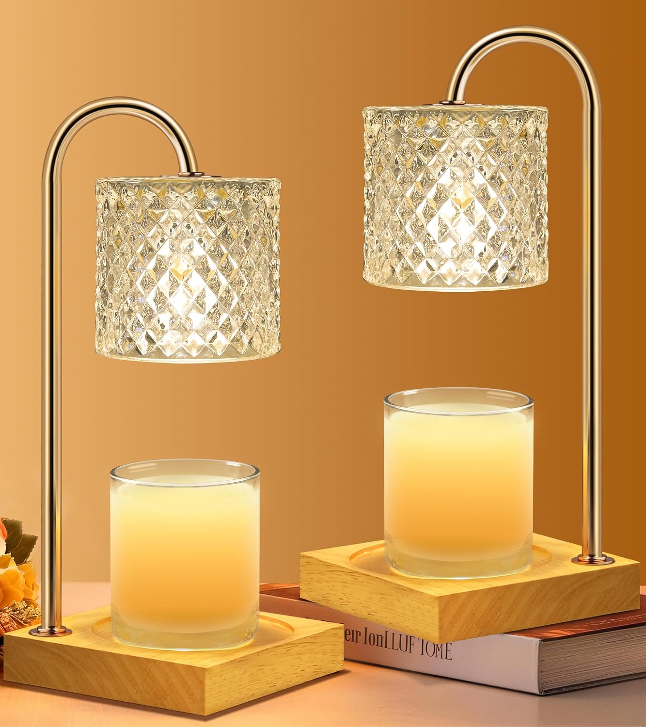 Candle Warmer Lamp with Timer Dimmer, Birthday Gifts for Women Mom, House Warming Gifts, Elegant New Home Decor, Wax Warmer for Jar Candles, Heater Lamp for Scented Wax, Amber Glass