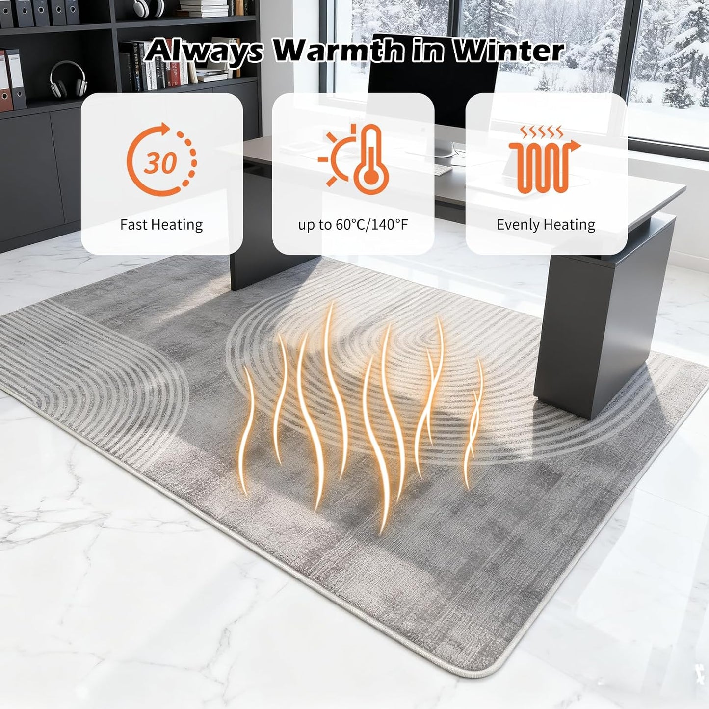 Electric Heated Carpet 35x55in Soft Plush Heating Rug 450W CX | Instant Warmth in 30s, 60 Heat Levels 12h Timer, Energy Efficient Safety Protection Ideal for Home Office Playroom 120V