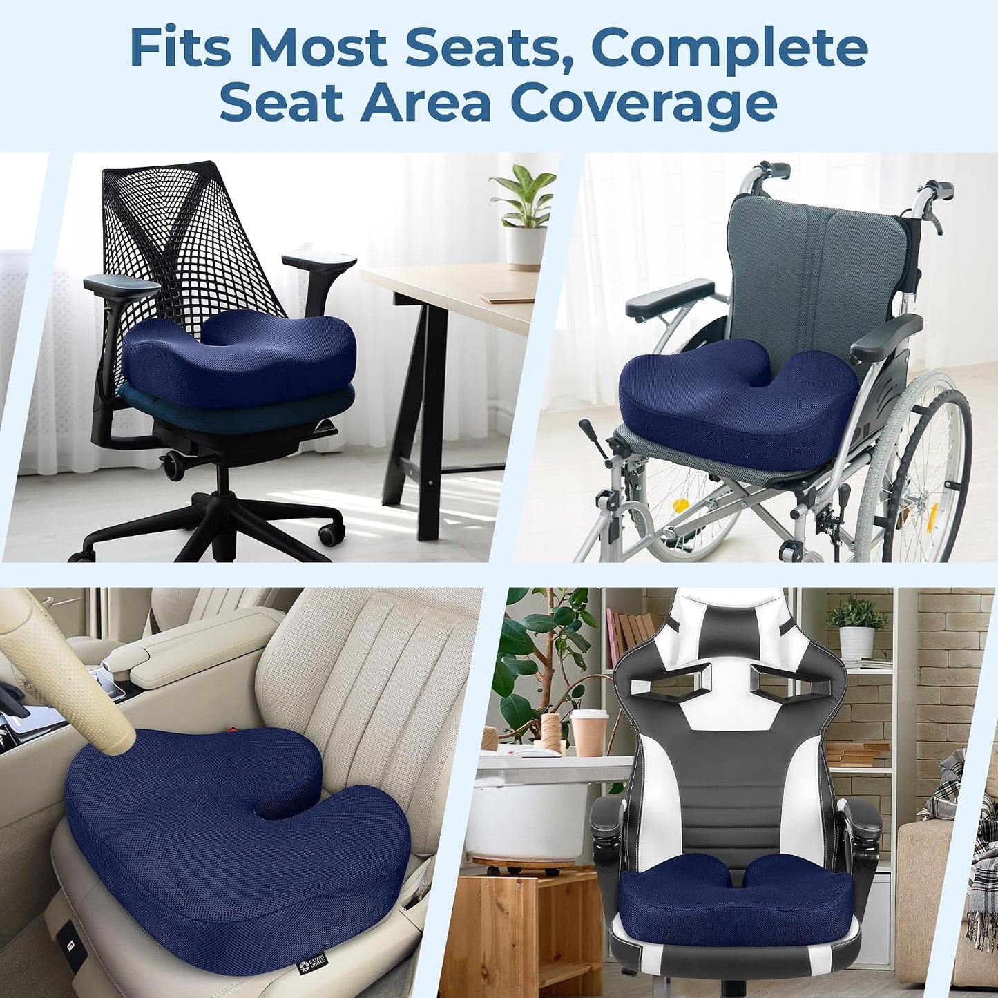 5 STARS UNITED Seat Cushion - Memory Foam Chair Cushion for Tailbone Pain Relief - Ergonomic Support for Coccyx, Sciatica & Butt - Office, Desk & Gaming Chair, Car Seat, Wheelchair, Airplane, Black