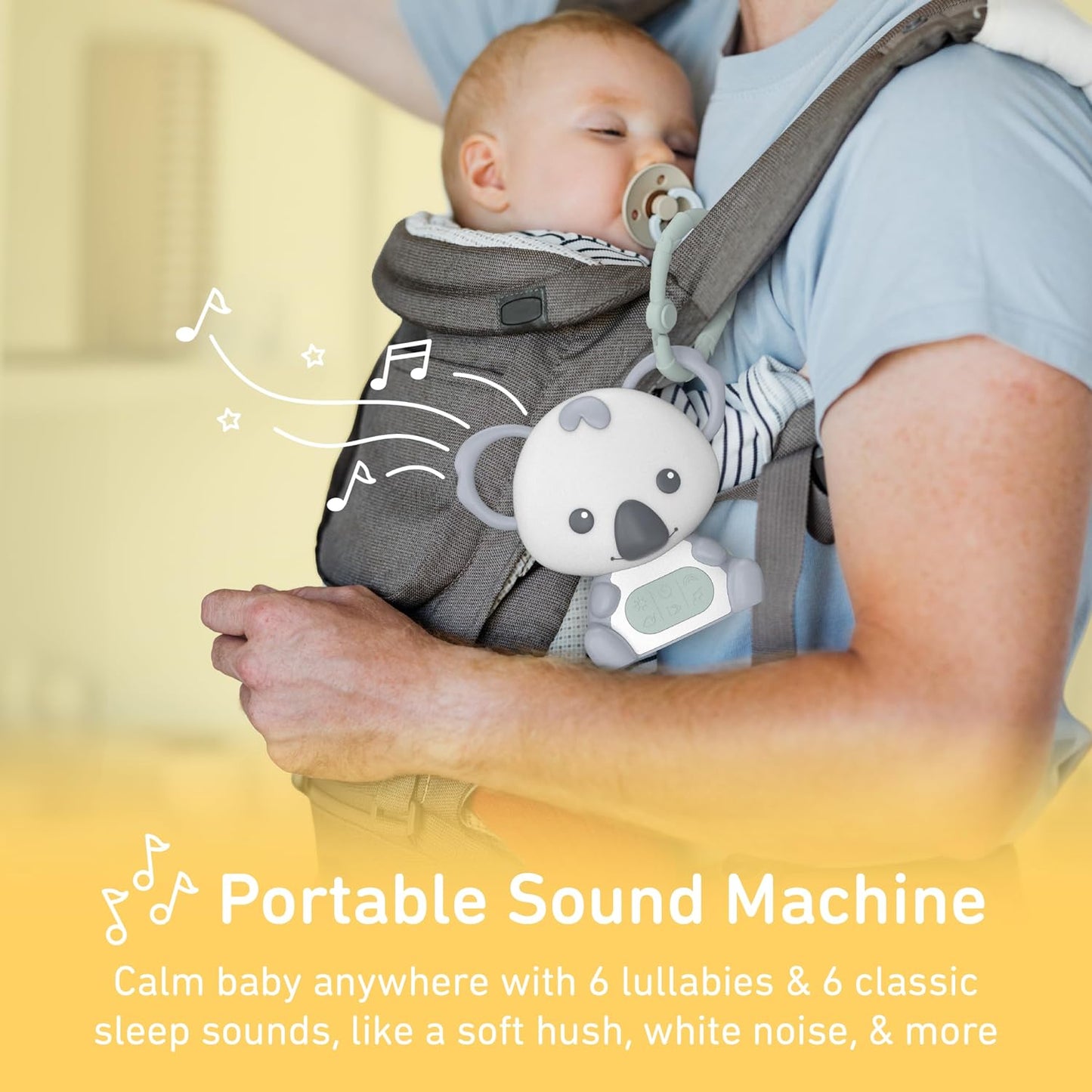 Pure Enrichment PureBaby Hanging Koala Sound Machine - Portable Travel Sleep Aid/Night Light & Detachable Hanging Ring - White Noise, Hush, Lullabies & More Sounds for Car Seat, Stroller & Bassinet