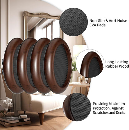 Ezprotekt 2 inch Non Slip Wood Furniture Pads for Hardwood Floors, 4 Pcs Round Anti Slip Furniture Coaster Cups Floor Protectors with Anti-Slide EVA for Chair Sofa Table Bed Couch (Dark Brown)