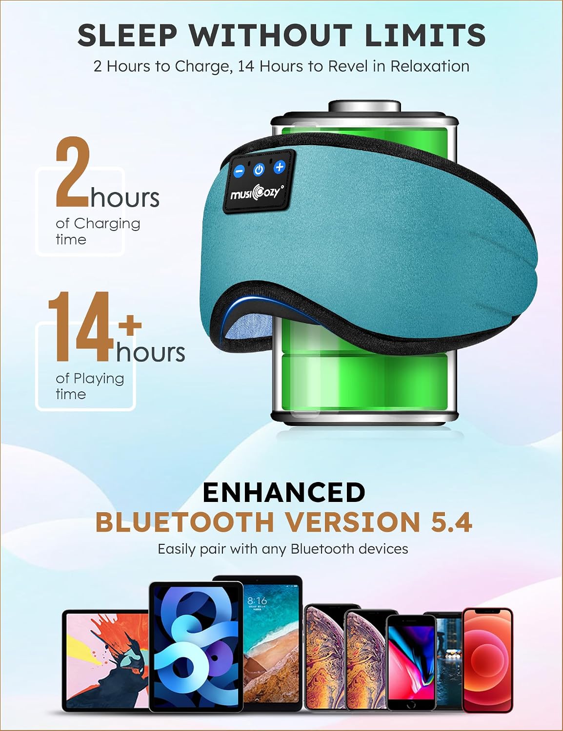 MUSICOZY Sleep Headphones Bluetooth 5.4 Sleep Mask with HD Sound