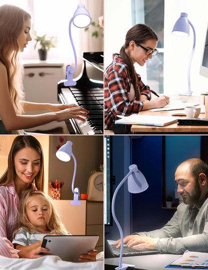 BOHON Desk Lamp 5 Color Modes 10 Brightness Dimmer Reading Light Black | 10W 38 LED Clamp Lamp with Auto Off Timer 360° Flexible Neck Clip on Light for Bed Bedside, AC Adapter Include
