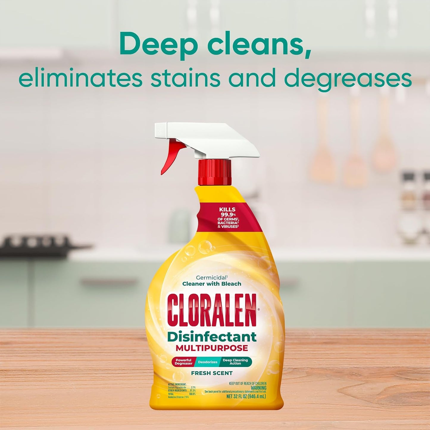 Cloralen All Purpose Cleaner with Bleach Spray - 32 fl oz - Fresh Scent | 3-in-1 Multipurpose Cleaner Spray - Deep Cleans, Eliminates Stains & Degreases