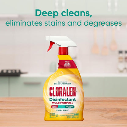 Cloralen All Purpose Cleaner with Bleach Spray - 32 fl oz - Fresh Scent | 3-in-1 Multipurpose Cleaner Spray - Deep Cleans, Eliminates Stains & Degreases