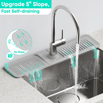 24 Inch Longer Faucet Mat for Kitchen Sink [5° Slope Fast Self-draining]Bathroom Kitchen Sink Splash Guard Silicone Sinks Faucet Mat Splash Guard for Kitchens Sinks Area Tidy Splashs Draining Mats