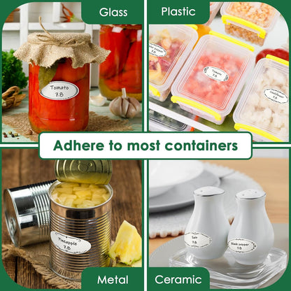DGBDPACK Water Soluble Canning Labels, 1 x 2 1/8 in for Mason Jars 200 Pack | 200 stickers with 8 decorative designs, fully dissolvable in water, pickles, mason jars.