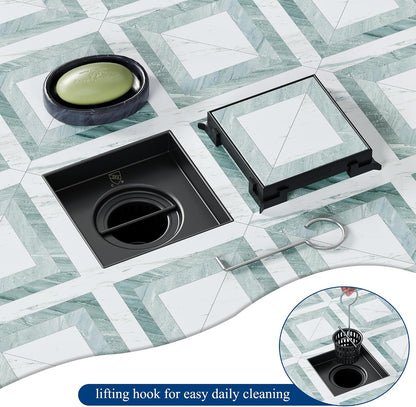 Neodrain 4" Brushed Square Shower Drain with Removable Tile Insert Grate | 304 Stainless Steel Tile Square Drain, Hidden Drain,Easy to Clean, Waterproof & Sturdy Shower Drain, CUPC Certified