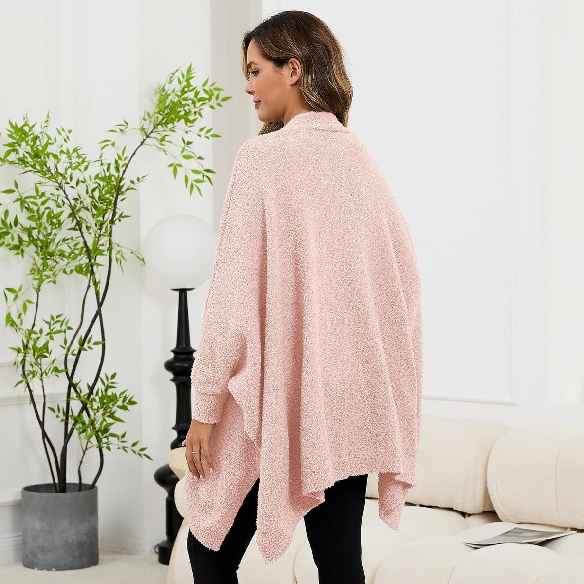 Wearable Blanket Sherpa Poncho Unique Office Work Warm Cozy Shawl TV Throw Blankets, Plush Cape Wrap for Adults